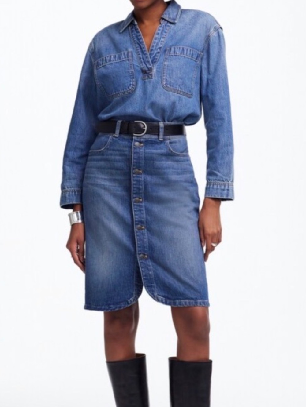 Madewell Denim Button-Front Midi Skirt SZ 30